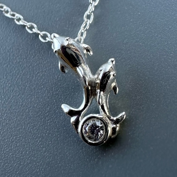 Sterling Silver CZ Dolphin Necklace - Picture 4 of 7